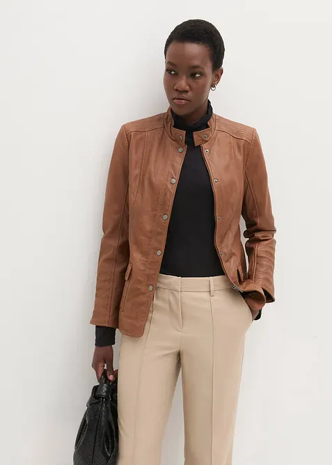 Veste en cuir nappa d&rsquo;agneau, bonprix