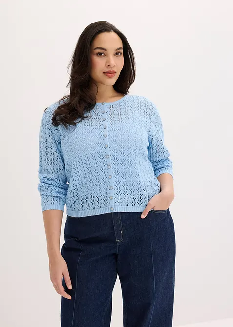 Gilet en maille ajour&eacute;e 100% coton, bonprix