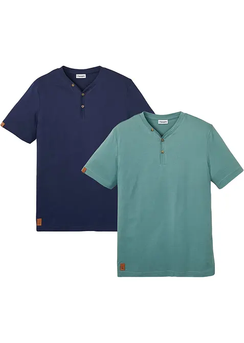 Lot de 2 T-shirts col tunisien 100&nbsp;% coton, bonprix