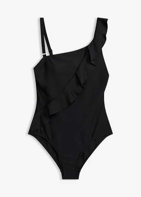 Maillot 1 pi&egrave;ce asym&eacute;trique avec volant, bonprix