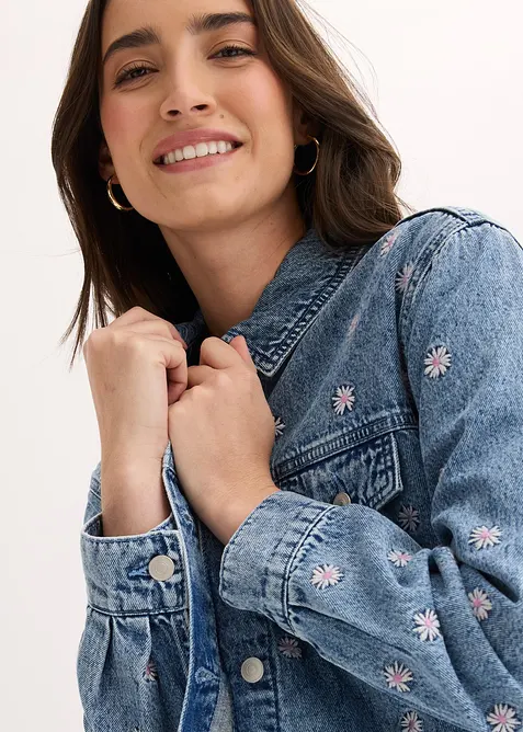 Veste en jean avec fleurs brod&eacute;es, bonprix