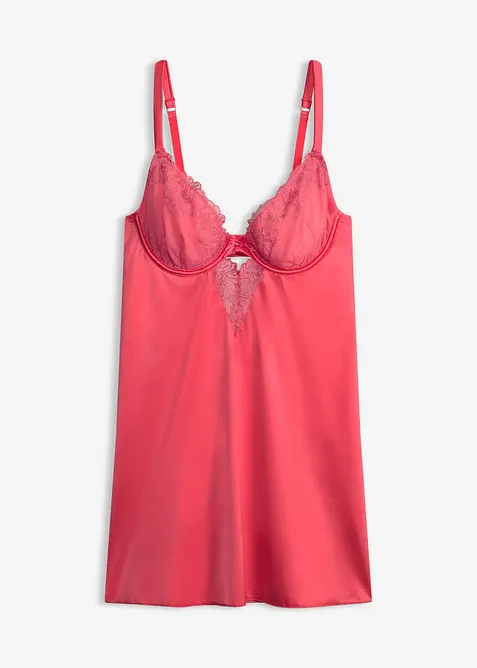 Babydoll en mati&egrave;re brillante avec broderie florale m&eacute;tallis&eacute;e, bonprix