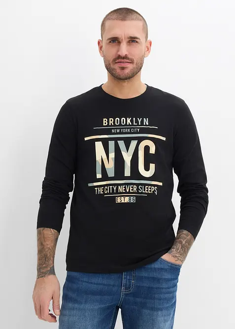 T-shirt manches longues 100% coton, slim, bonprix