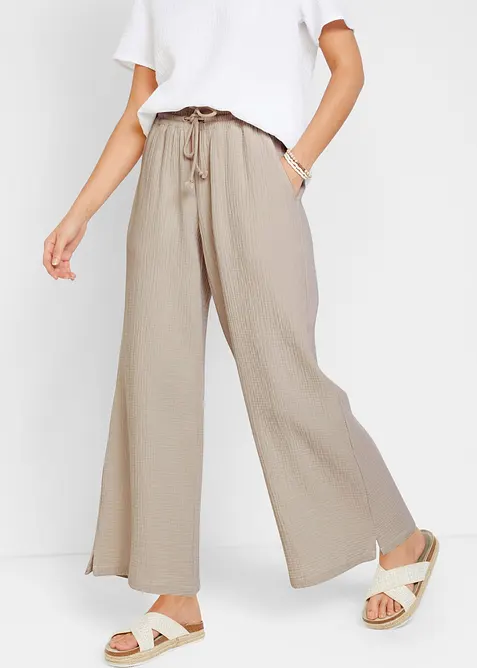 Pantalon palazzo l&eacute;ger en gaze de coton, bonprix