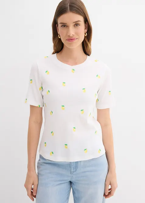 T-shirt c&ocirc;tel&eacute; et brod&eacute; 100% coton, bonprix