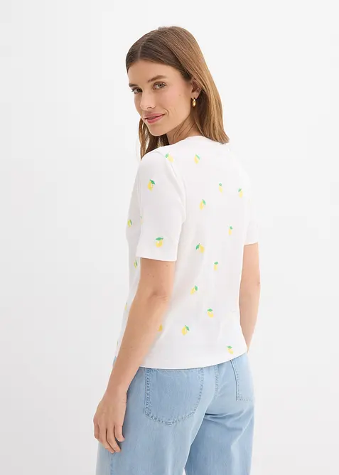 T-shirt c&ocirc;tel&eacute; et brod&eacute; 100% coton, bonprix