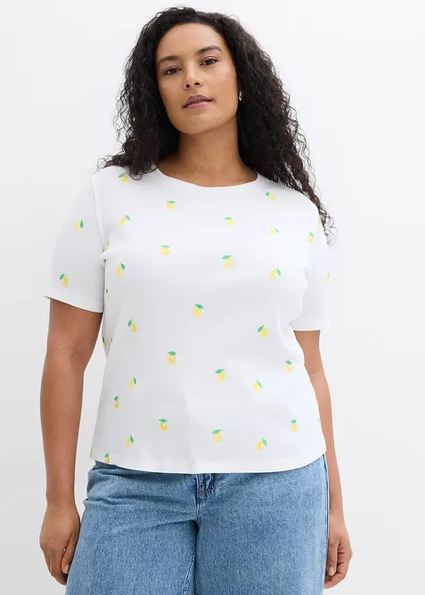 T-shirt c&ocirc;tel&eacute; et brod&eacute; 100% coton, bonprix