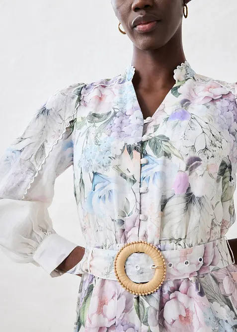 Robe midi en ramie avec ceinture (ens. 2 pces), bonprix