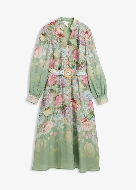 Robe midi en ramie avec ceinture (ens. 2 pces), bonprix