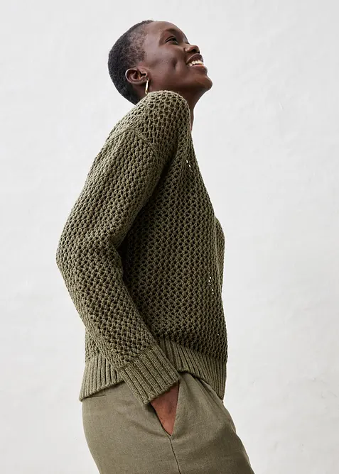 Pull ajour&eacute; en lin m&eacute;lang&eacute;, bonprix