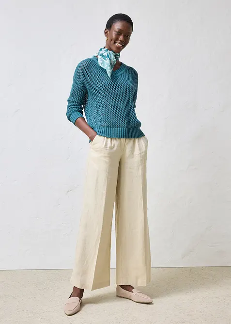 Pull ajour&eacute; en lin m&eacute;lang&eacute;, bonprix