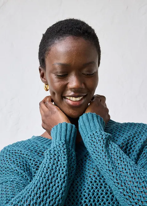 Pull ajour&eacute; en lin m&eacute;lang&eacute;, bonprix