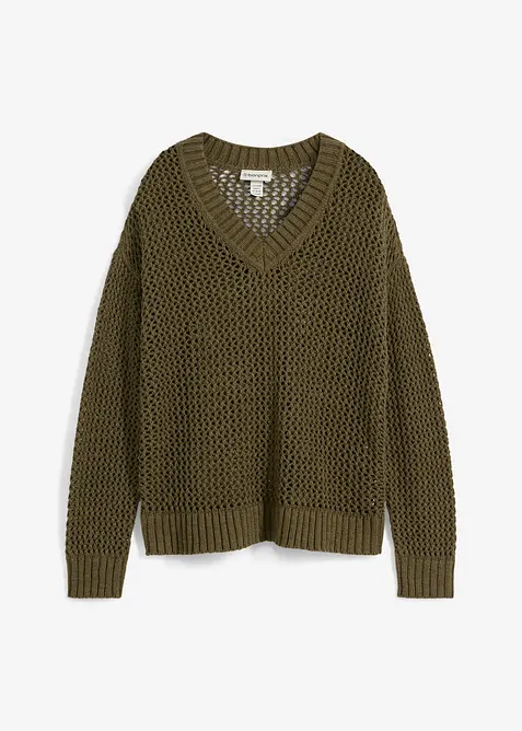 Pull ajour&eacute; en lin m&eacute;lang&eacute;, bonprix