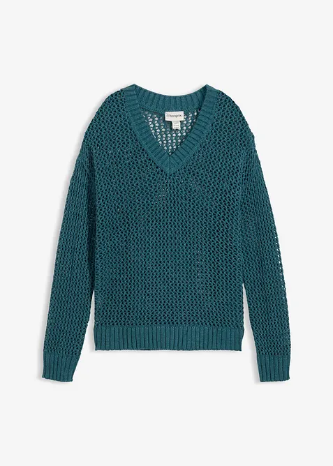 Pull ajour&eacute; en lin m&eacute;lang&eacute;, bonprix