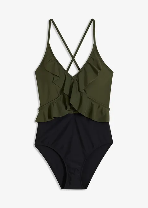 Maillot 1 pi&egrave;ce &agrave; d&eacute;coupe et volants, bonprix