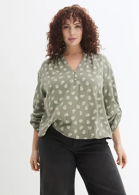 Blouse oversize en gaze de coton l&eacute;g&egrave;re, bonprix