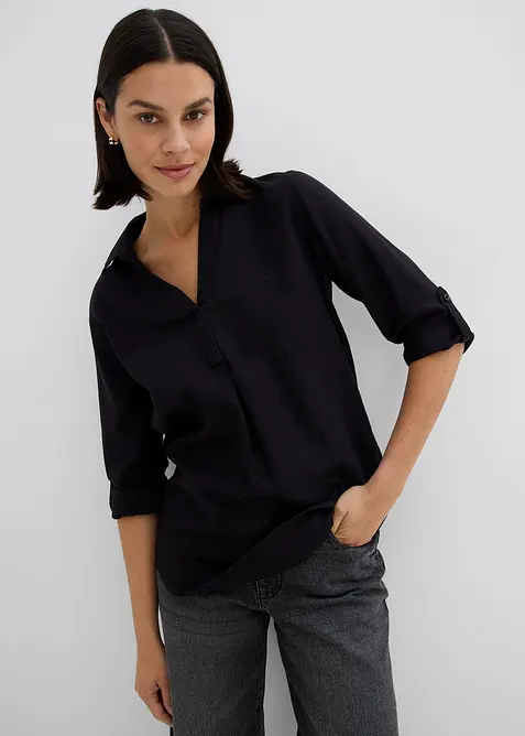 Blouse en lin m&eacute;lang&eacute;, manches 3/4, bonprix