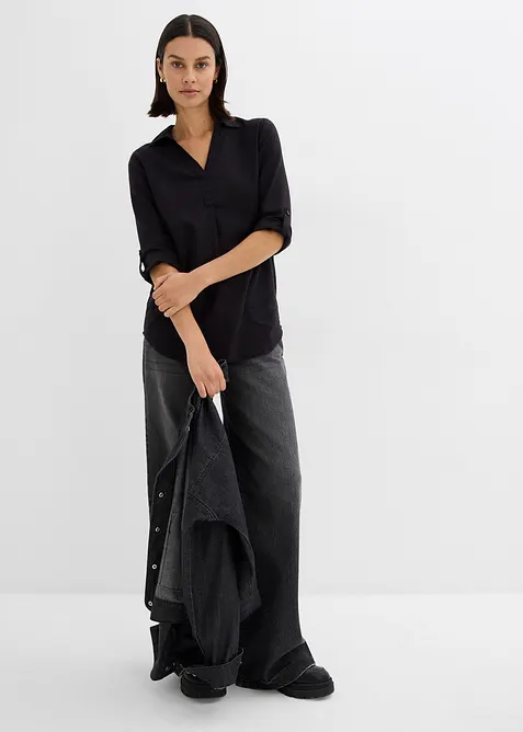 Blouse en lin m&eacute;lang&eacute;, manches 3/4, bonprix