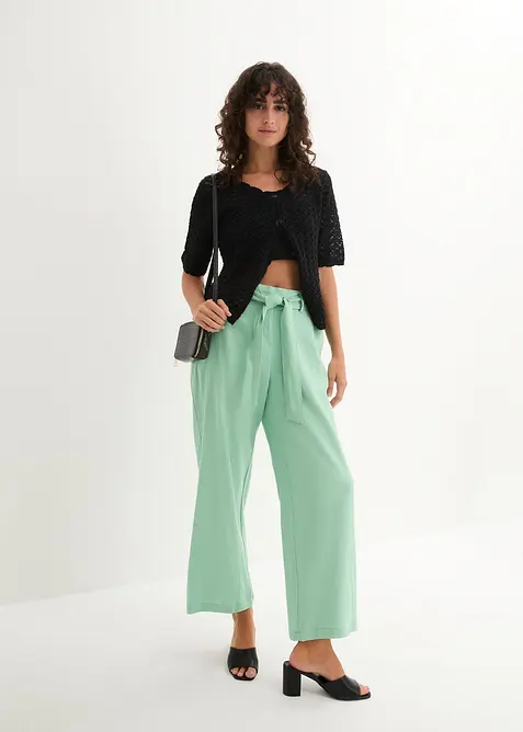 Pantalon large en lin m&eacute;lang&eacute;, bonprix
