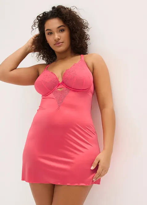 Babydoll en mati&egrave;re brillante avec broderie florale m&eacute;tallis&eacute;e, bonprix