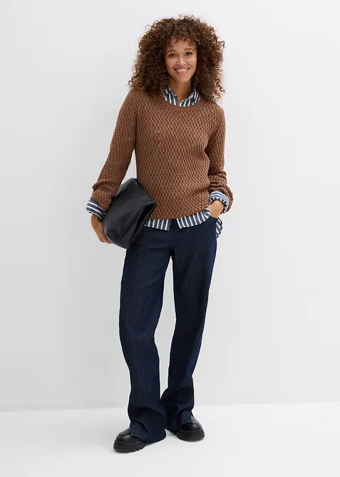 Pull en maille textur&eacute;e de coton m&eacute;lang&eacute;, bonprix