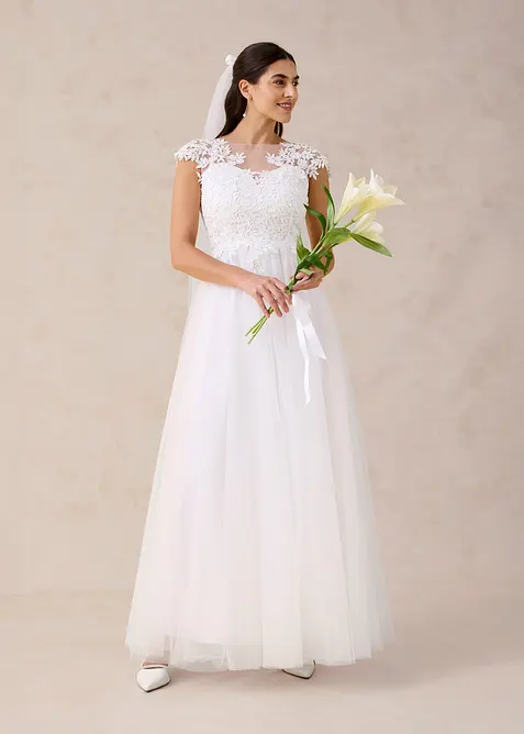 Robe de mari&eacute;e en tulle d&eacute;licat et dentelle, bonprix