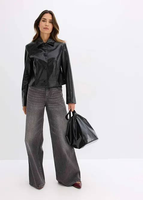 Veste enduite raccourcie &agrave; effet croco brillant, bonprix