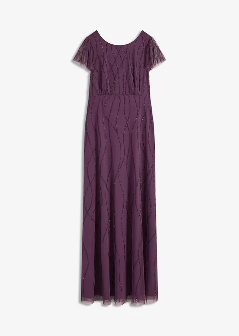 Robe longue en tulle d&eacute;licat avec perles brod&eacute;es, bonprix