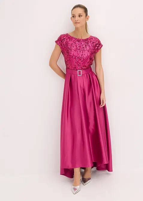 Robe de soir&eacute;e en satin brillant et sequins, bonprix