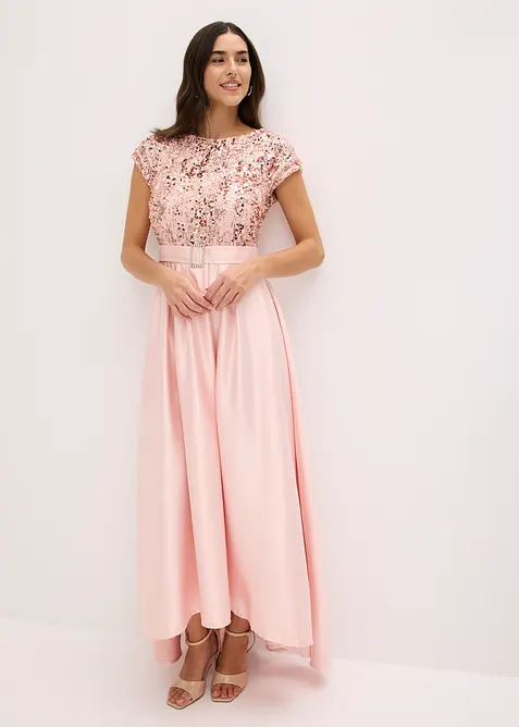Robe de soir&eacute;e en satin brillant et sequins, bonprix