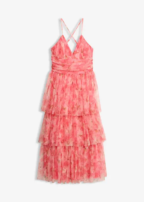 Robe midi en tulle fin &agrave; volants, bonprix