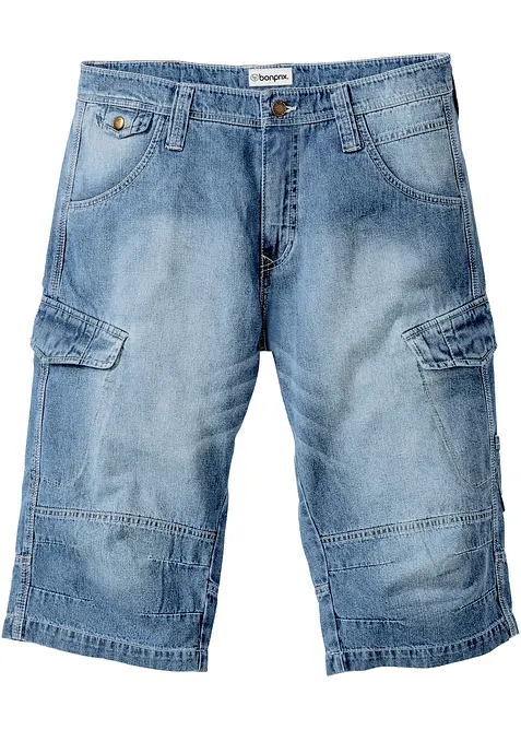 Bermuda long poches cargo en denim l&eacute;ger, coupe loose, bonprix