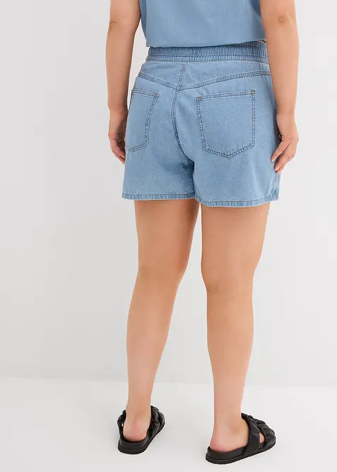 Short en jean avec taille haute &eacute;lastiqu&eacute;e, bonprix