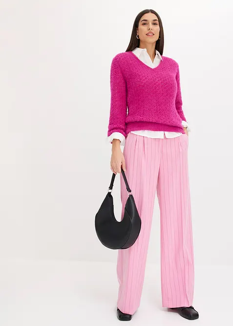 Pantalon large &agrave; pinces et rayures tennis, bonprix