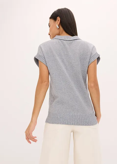 Pull col polo en coton m&eacute;lang&eacute;, bonprix