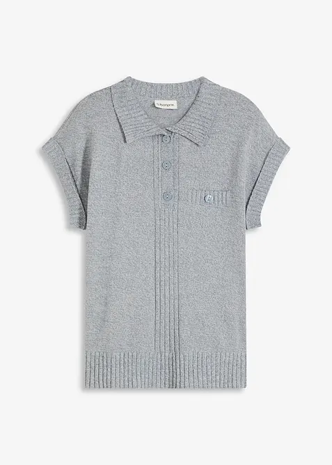 Pull col polo en coton m&eacute;lang&eacute;, bonprix