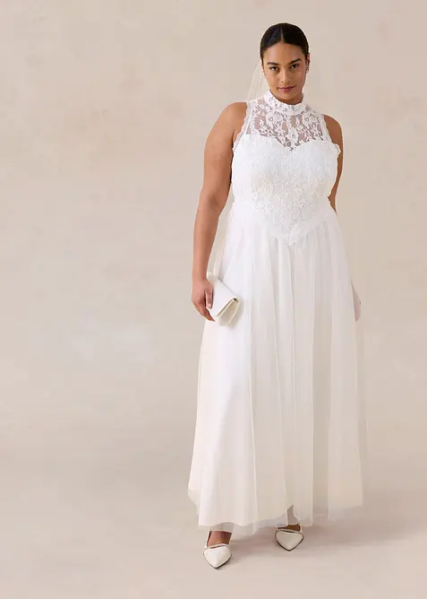 Robe de mari&eacute;e en tulle et dentelle, bonprix