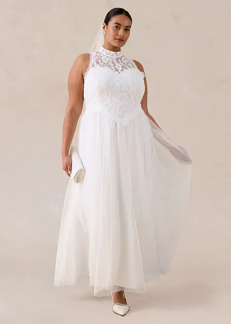 Robe de mari&eacute;e en tulle et dentelle, bonprix