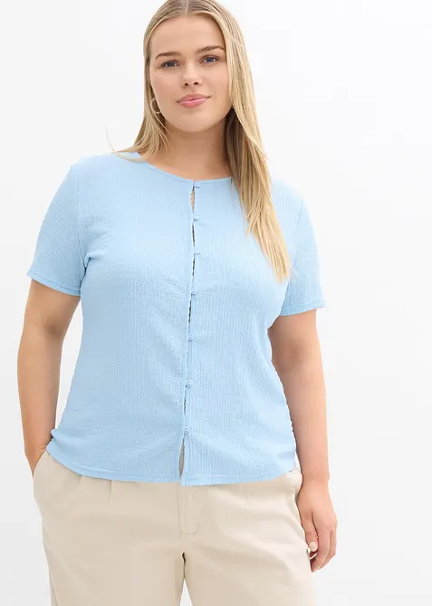 T-shirt textur&eacute; et boutonn&eacute;, bonprix