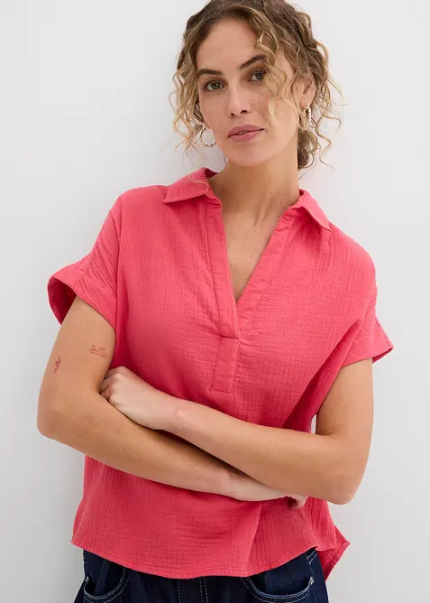 Blouse manches courtes en gaze de coton l&eacute;g&egrave;re, bonprix