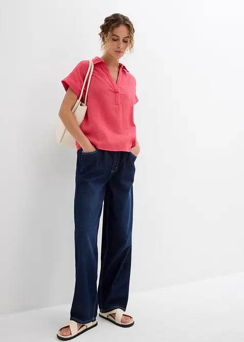 Blouse manches courtes en gaze de coton l&eacute;g&egrave;re, bonprix