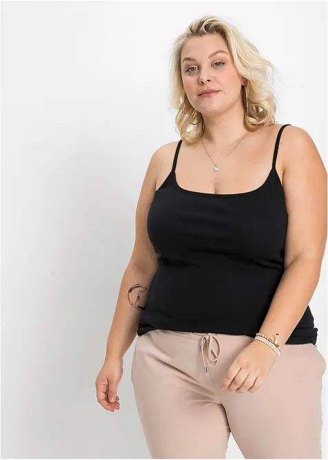 Lot de 2 tops &agrave; bretelles spaghetti 100% coton, bonprix