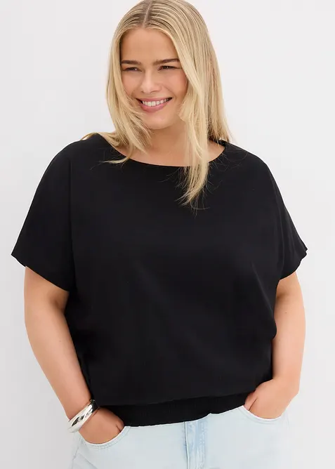 T-shirt en fil flamm&eacute; avec base smock&eacute;e, bonprix