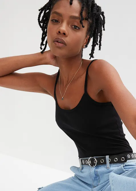 Lot de 2 tops &agrave; fines bretelles 100% coton, bonprix