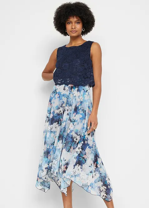 Robe en mousseline avec dentelle, bonprix