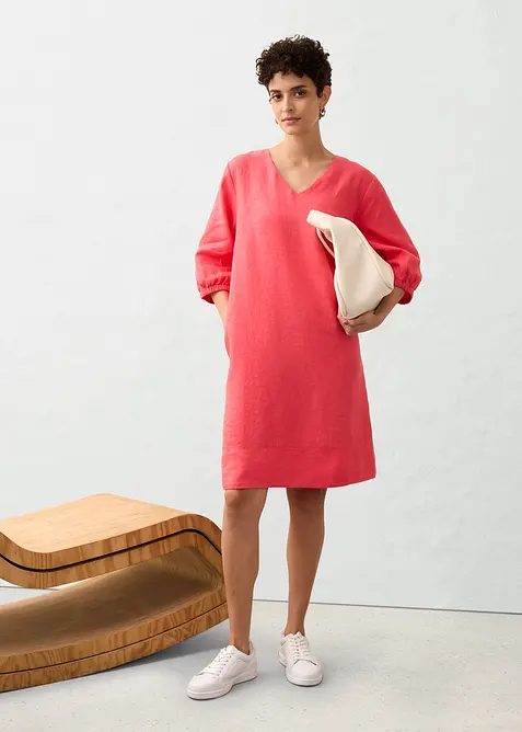 Robe 100&nbsp;% lin, manches 3/4, bonprix