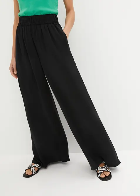 Pantalon palazzo l&eacute;ger et fluide, taille haute et confortable, long, bonprix