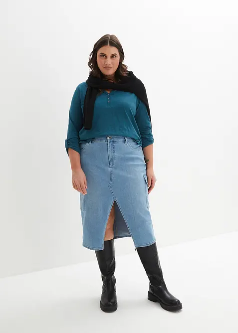 T-shirt manches longues &agrave; col boutonn&eacute;, 100% coton, bonprix