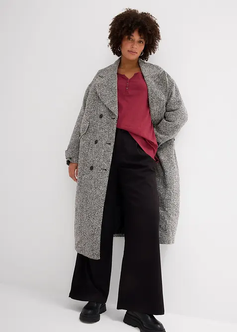 T-shirt manches longues &agrave; col boutonn&eacute;, 100% coton, bonprix