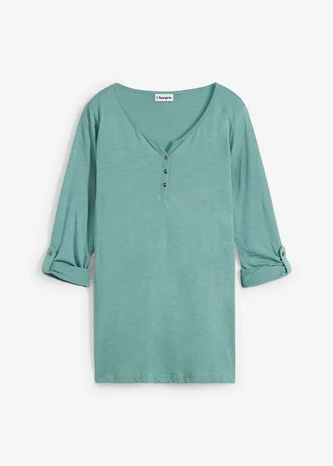 T-shirt manches longues &agrave; col boutonn&eacute;, 100% coton, bonprix